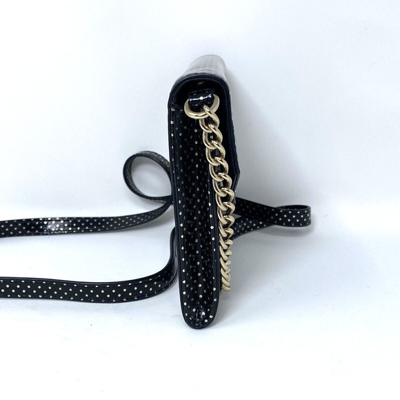 Kate Spade Black Leather Envelope Bag Purse With‎ Gold Polkadots Chain Strap - Picture 4 of 10